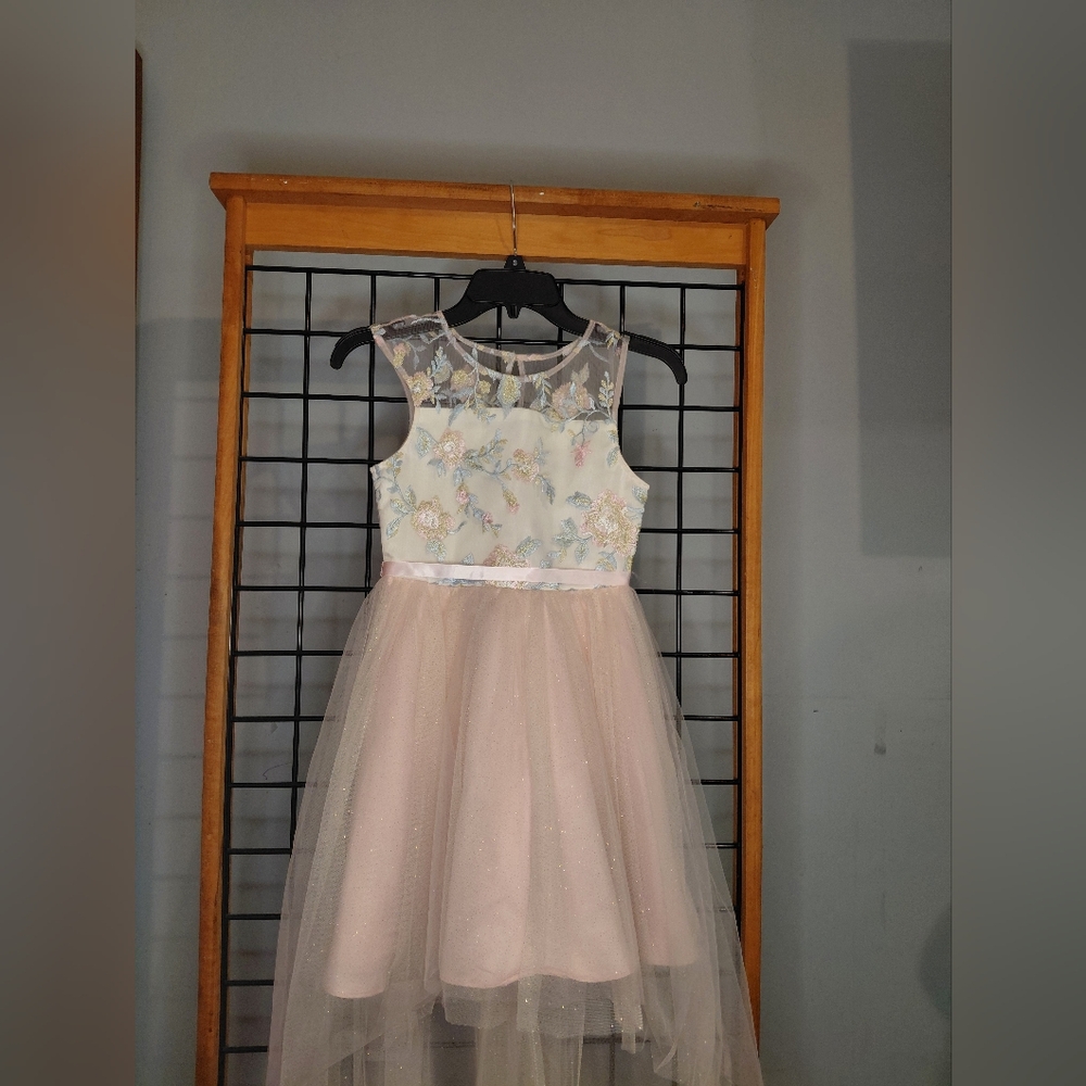Rare Editions Floral Bodice Dress with Pink Tulle